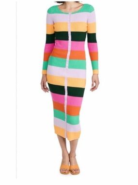 Olivia Rubin Striped Multicolor Ribbed Button-Front Midi Dress size small